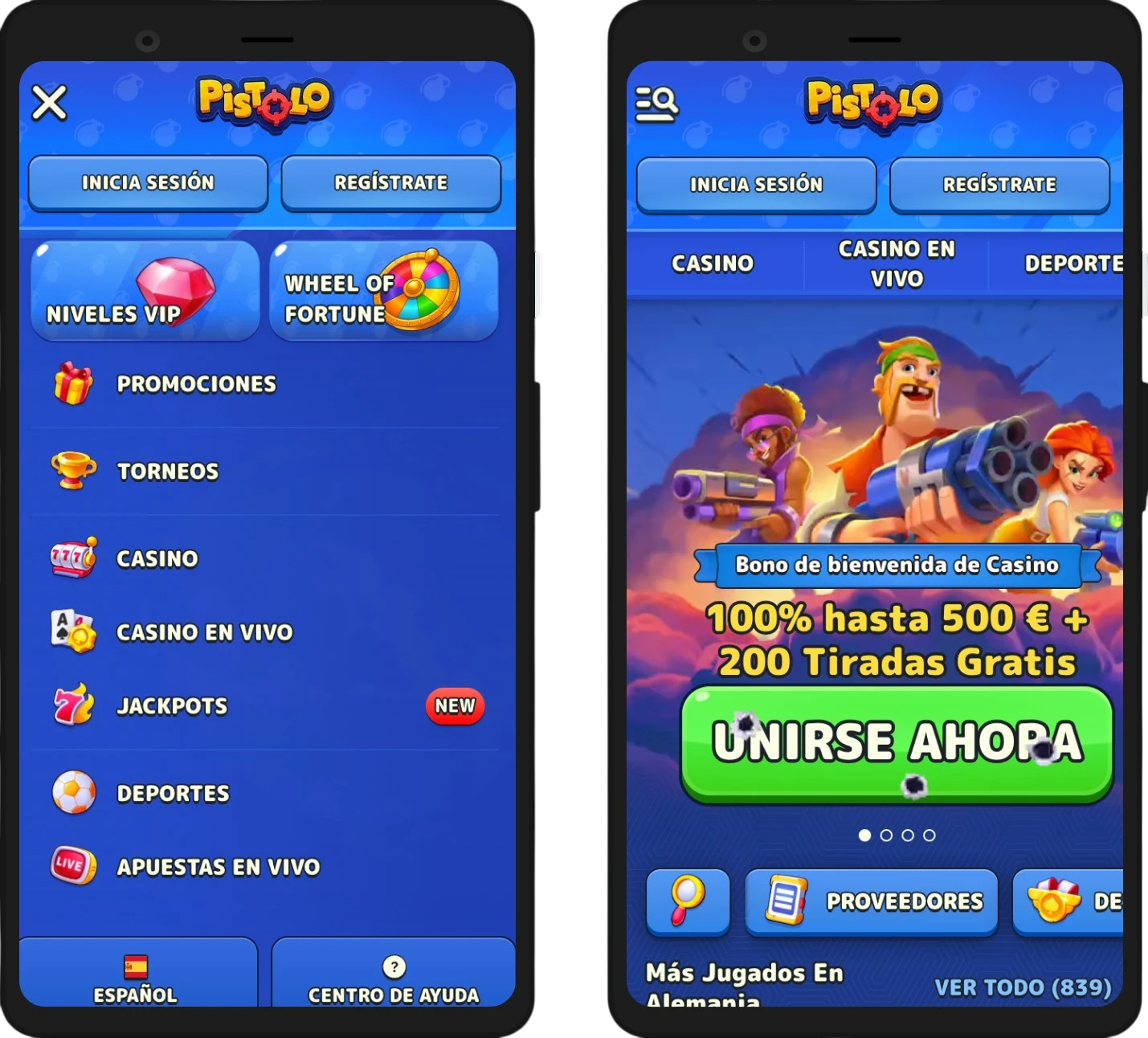 Jugar desde el móvil en la app de Pistolo Casino
